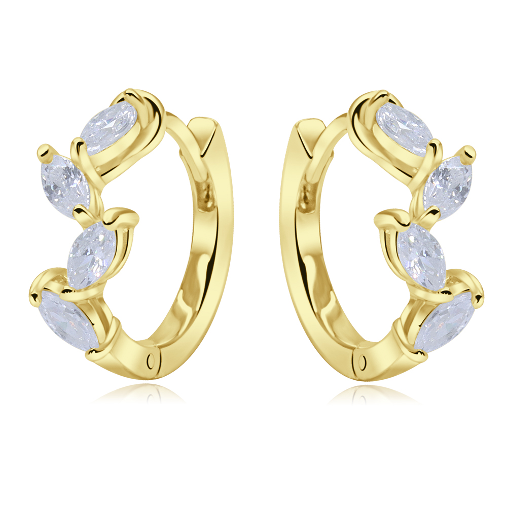 זוג עגילי חישוק האגיס מכסף וציפוי זהב - עלים שם מרקיזים