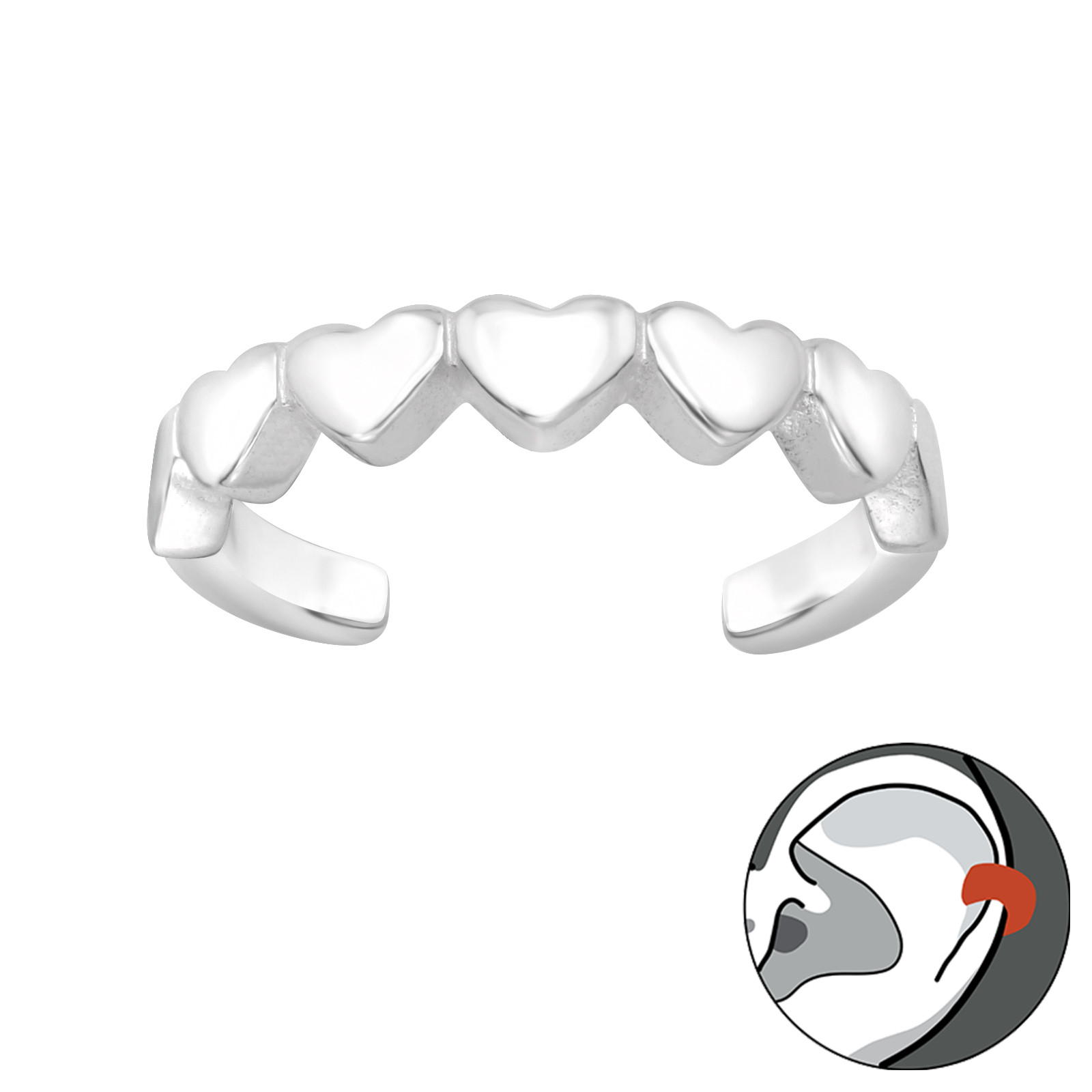 עגיל ללא חור קליפ מכסף לבבות