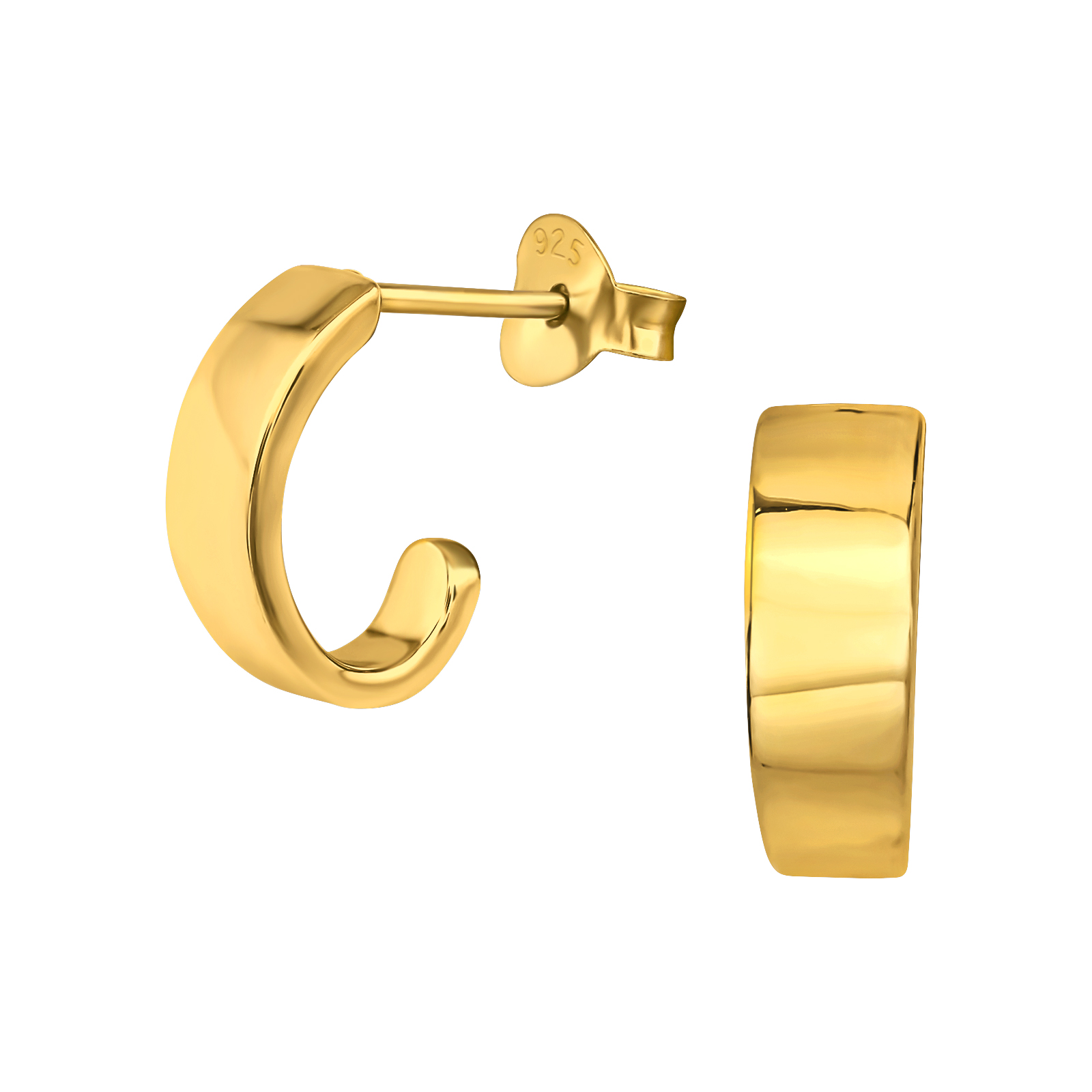 עגילי סטד מכסף וציפוי זהב קשת חלקה