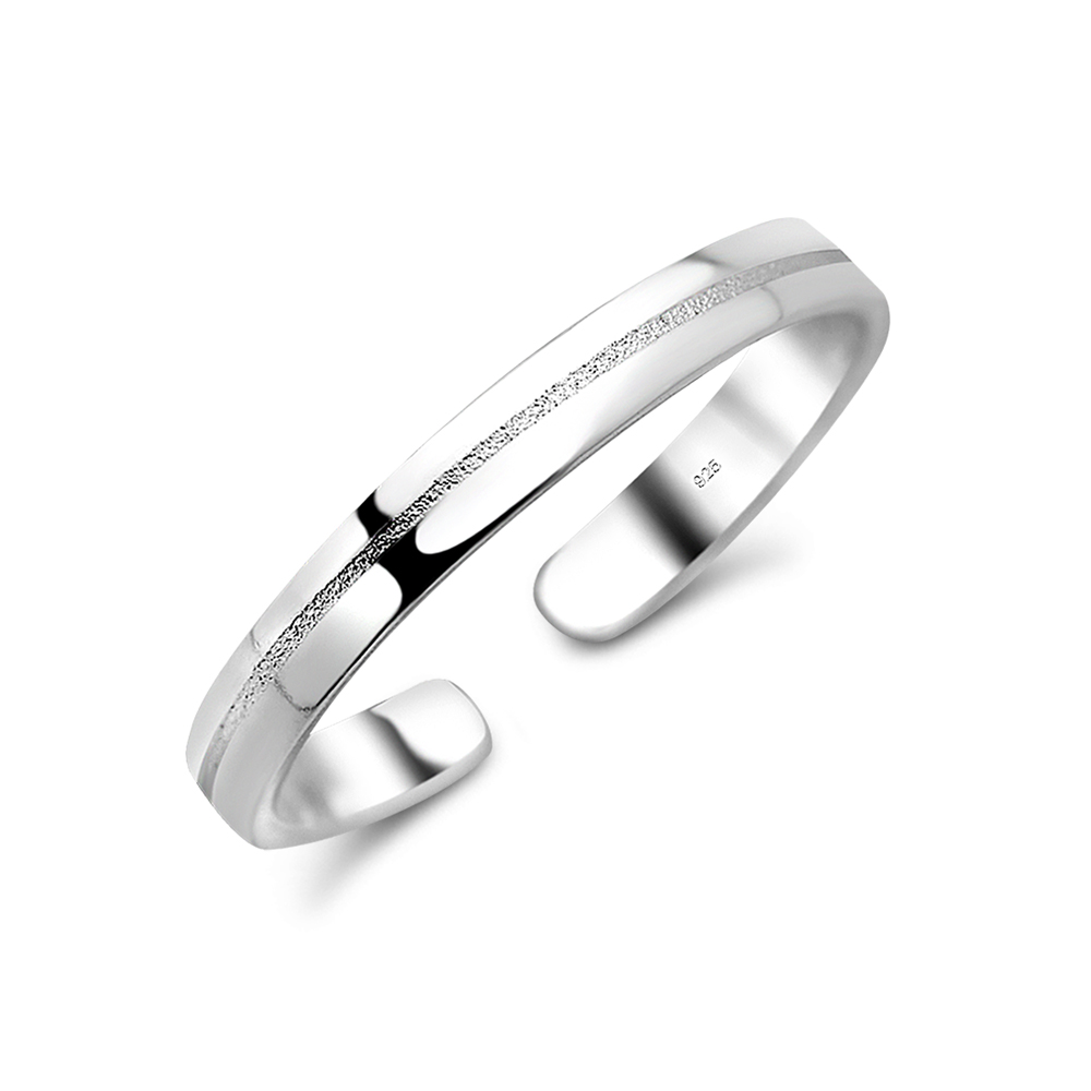 טבעת רגל מכסף - חלקה עם פס