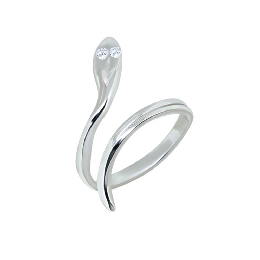 טבעת רגל / חצי מכסף - נחש וקריסטלים לבנים