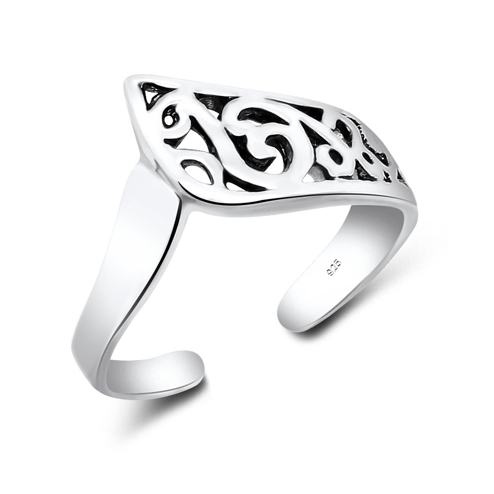 טבעת רגל / חצי מכסף - מעוטרת