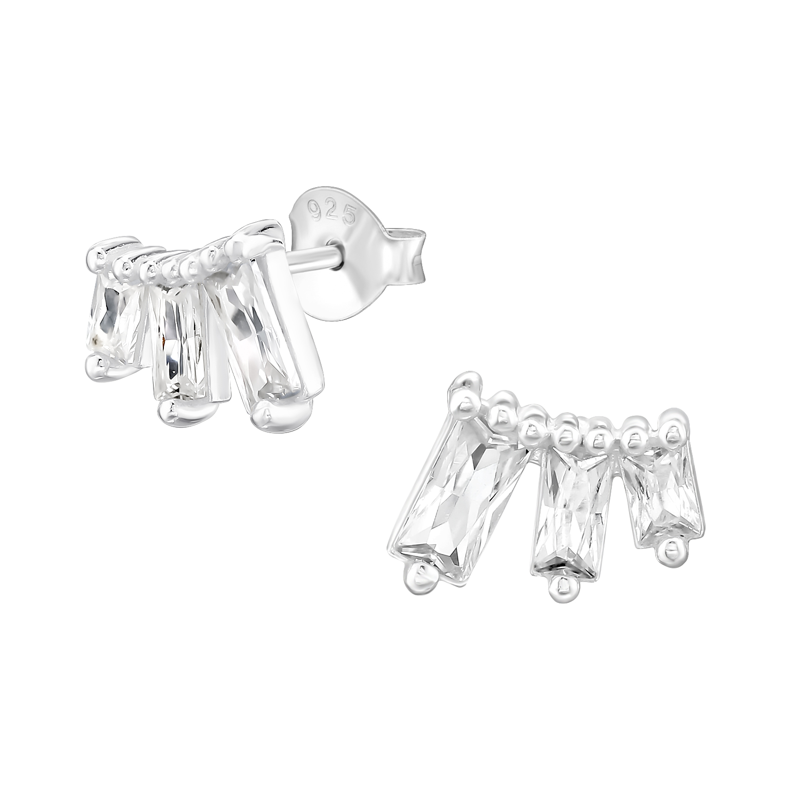 עגילים צמודים מכסף - זירקונים באגטים