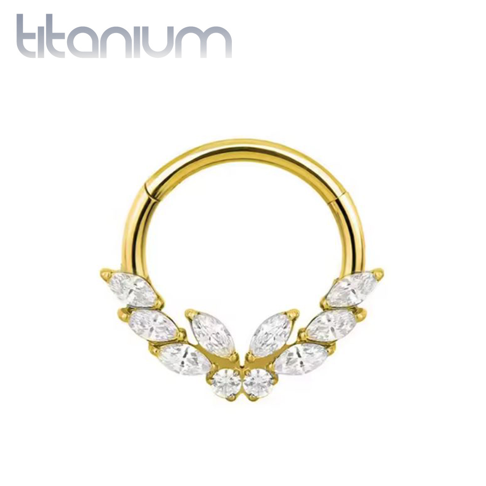 עגיל הליקס / ספטום / רוק / דיית' קליקר מטיטניום וציפוי זהב 1.2 * 8 מ"מ פרפר ומרקיזים לבנים