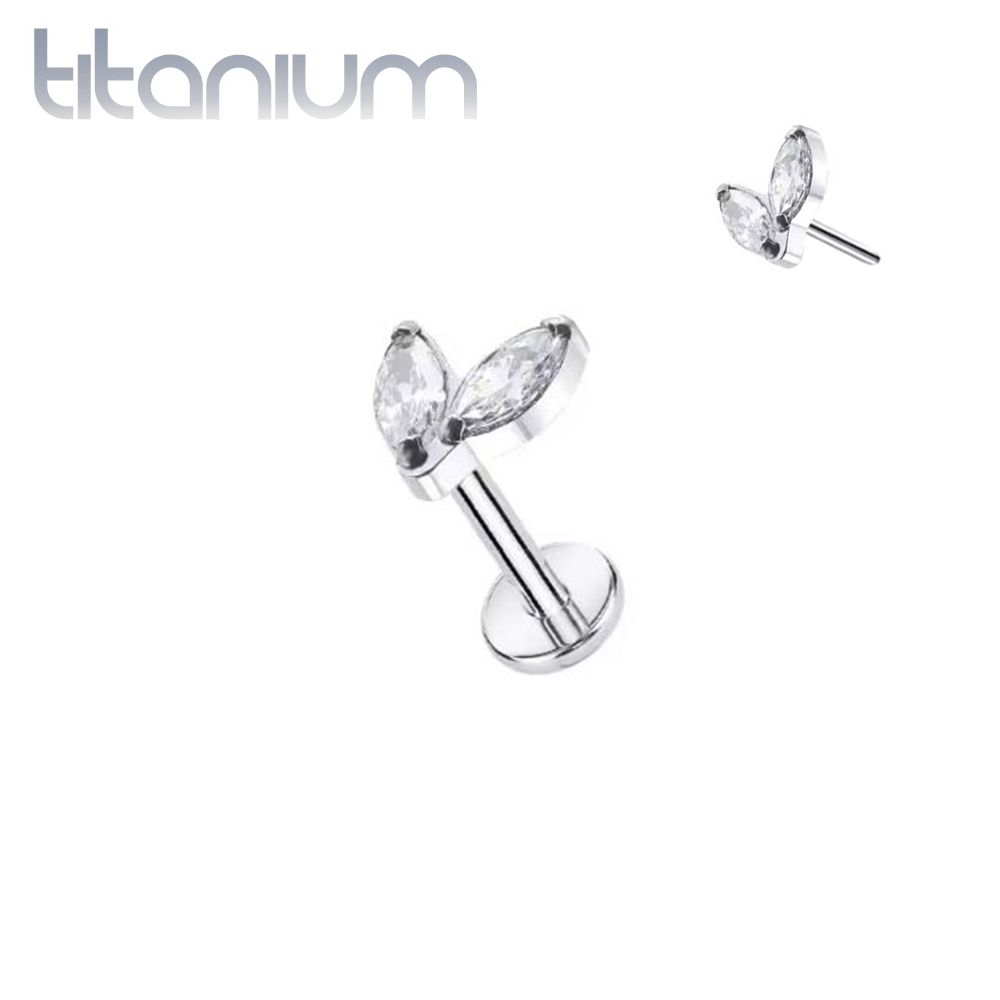 עגיל הליקס / טראגוס / קונץ' / פלאט מטיטניום - 2 מרקיזים לבנים קטנטנים (סגירה ללא הברגה)