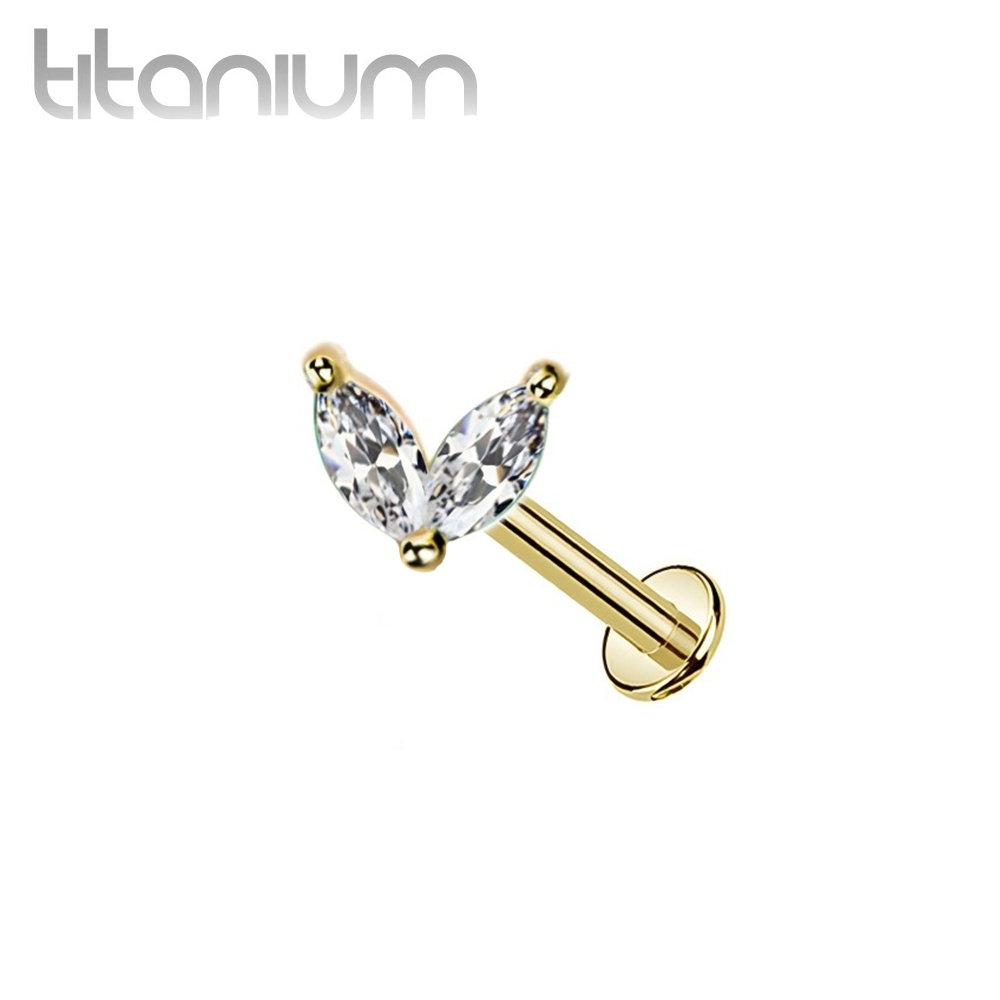 עגיל הליקס / טראגוס / קונץ' / פלאט מטיטניום וציפוי זהב - 2 מרקיזים לבנים קטנטנים