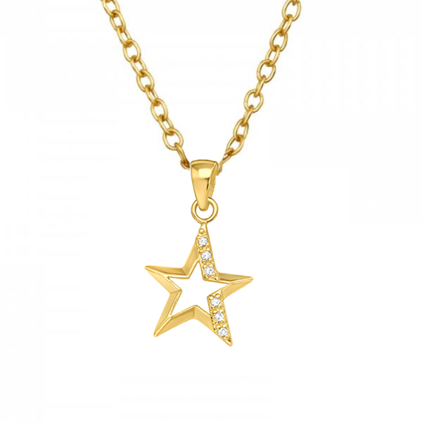 שרשרת מכסף וציפוי זהב - כוכב עם קריסטלים לבנים