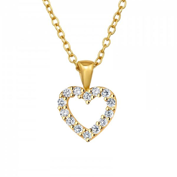 שרשרת מכסף וציפוי זהב - לב עם קריסטלים לבנים