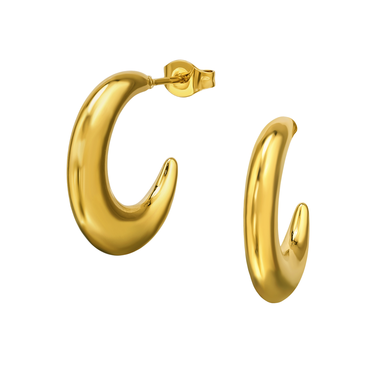 זוג עגילי סטד ירח מסרג'יקל סטיל וציפוי זהב נפוחים 22 מ"מ