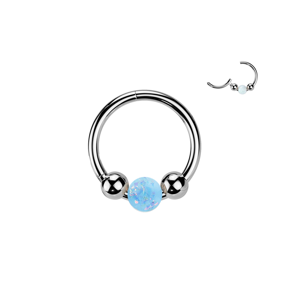 עגיל הליקס / ספטום / רוק / דיית' קליקר מטיטניום 1 * 8 מ"מ כדורים ואופל תכלת