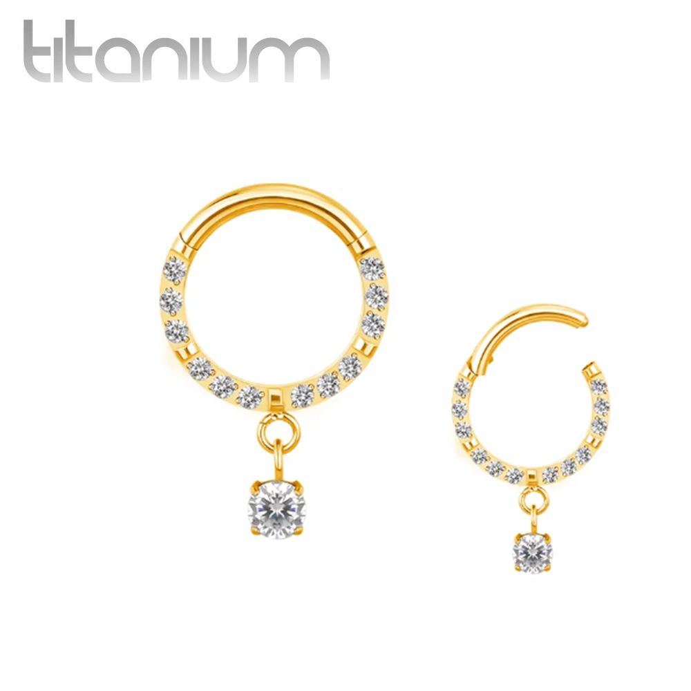 עגיל הליקס / ספטום קליקר מטיטניום וציפוי זהב 1.2 * 8 מ"מ קריסטלים לבנים ועיגול נתלה