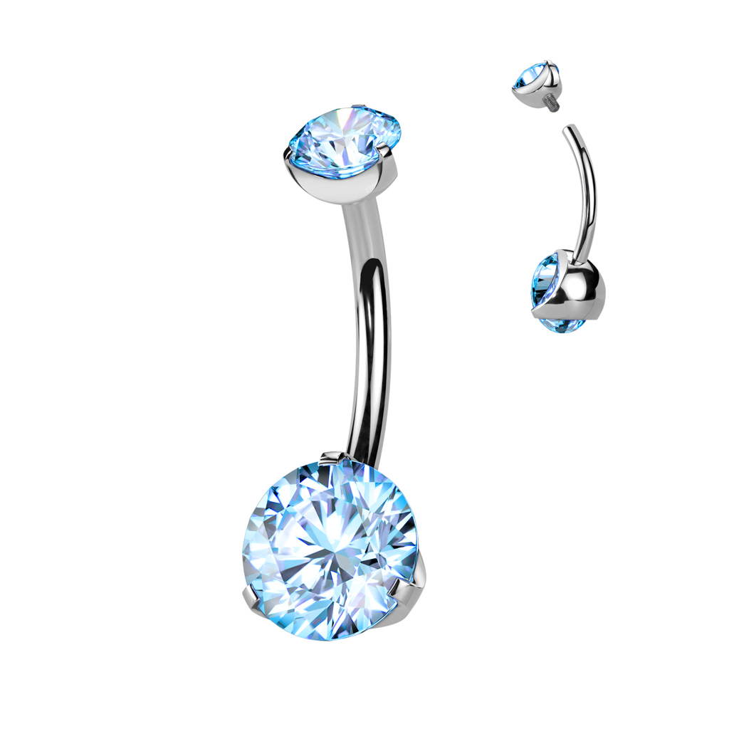 עגיל פירסינג בטבור מטיטניום - עיגול זירקוניה תכלת