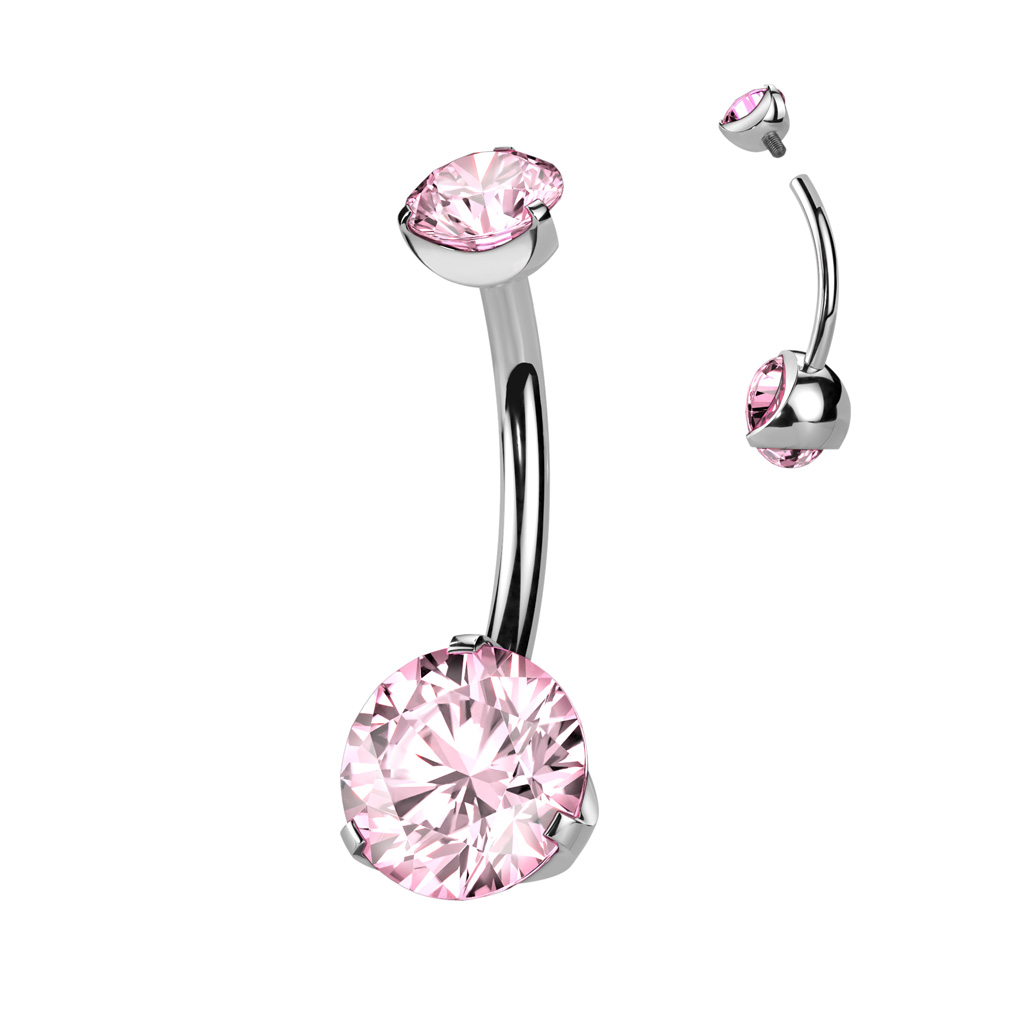 עגיל פירסינג בטבור מטיטניום - עיגול זירקוניה ורודה