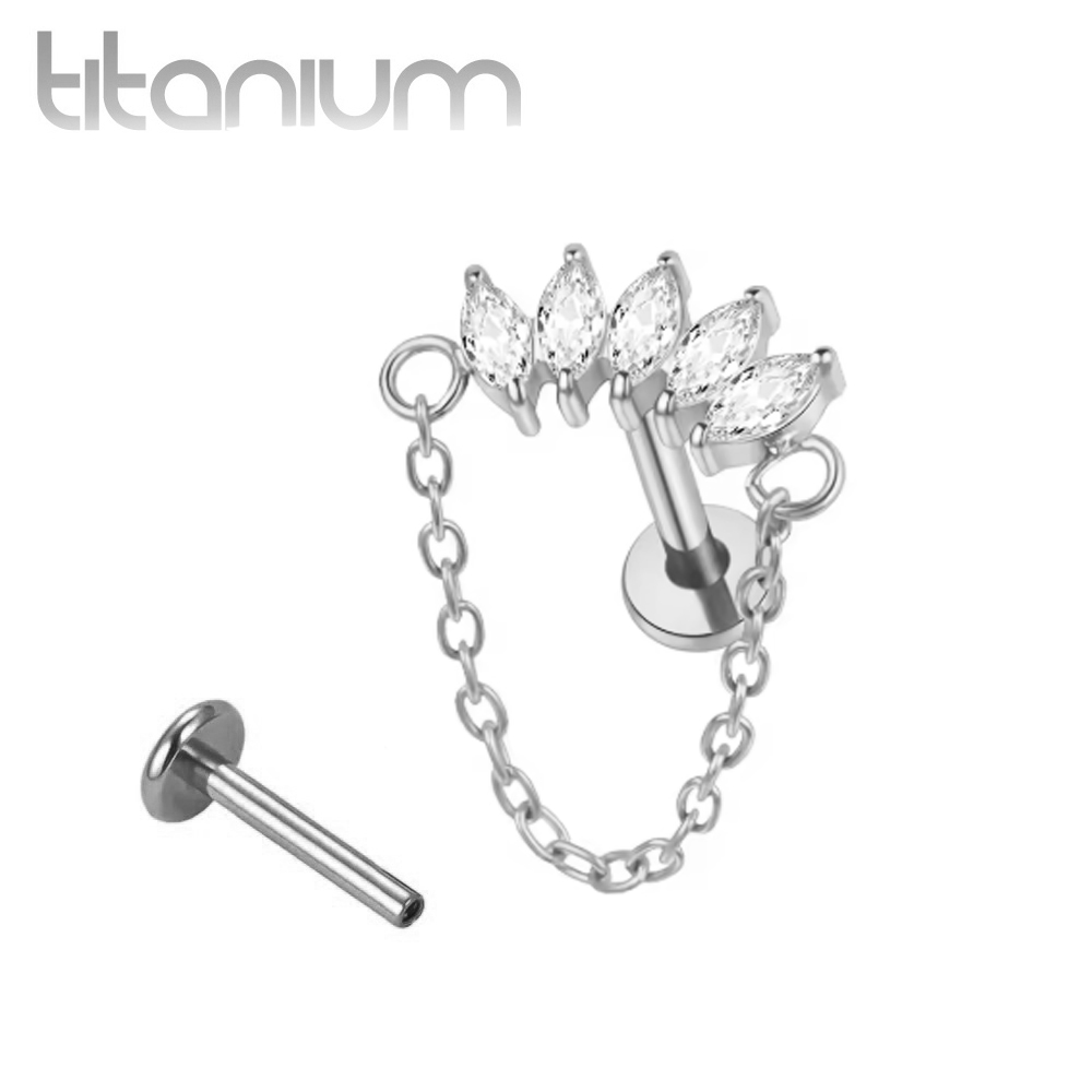 עגיל הליקס / קונץ' / פלאט מטיטניום - קשת של 5 מרקיזים לבנים ושרשרת