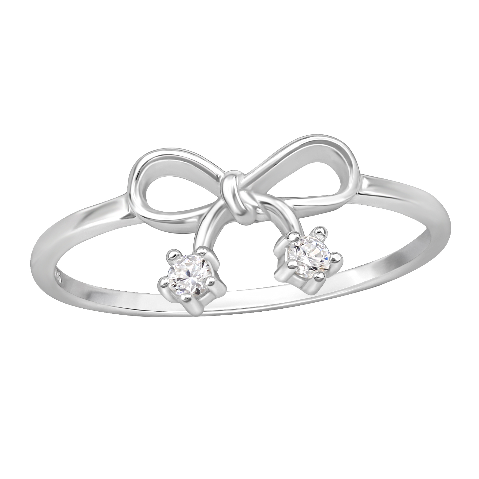 טבעת מכסף - פפיון עם שני זירקונים לבנים