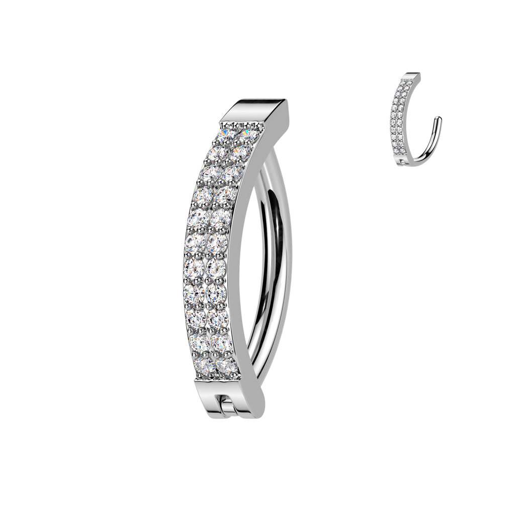 עגיל פירסינג קליקר בטבור - שתי שורות של קריסטלים לבנים