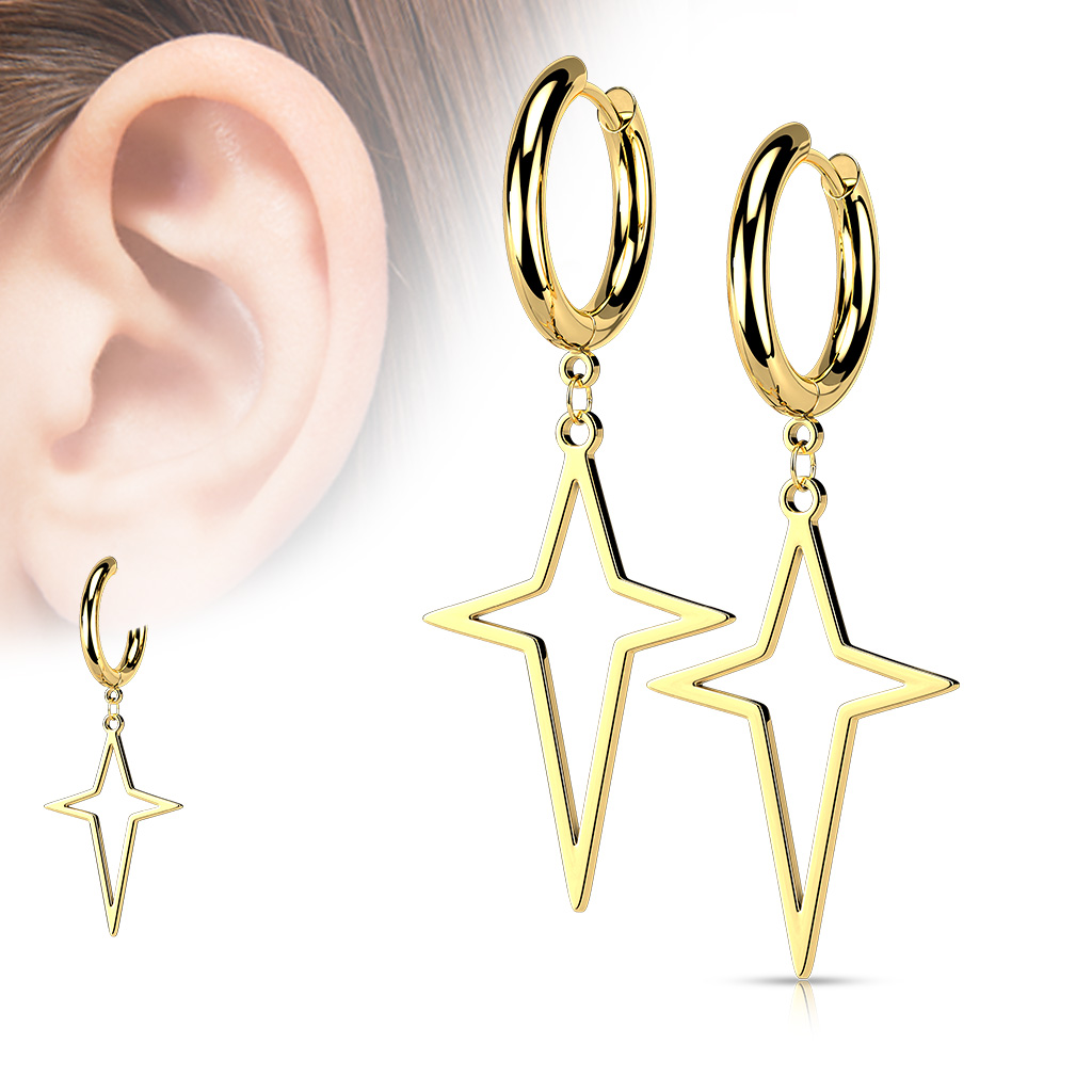 זוג עגילי חישוק האגיס 12 מ"מ מסרג'יקל סטיל וציפוי זהב כוכב