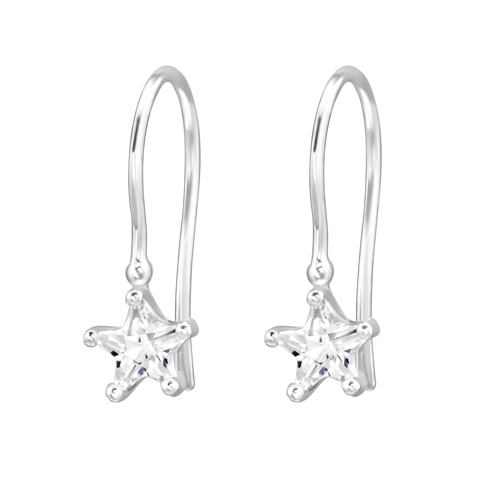 עגילים נתלים מכסף - זירקוניה כוכב