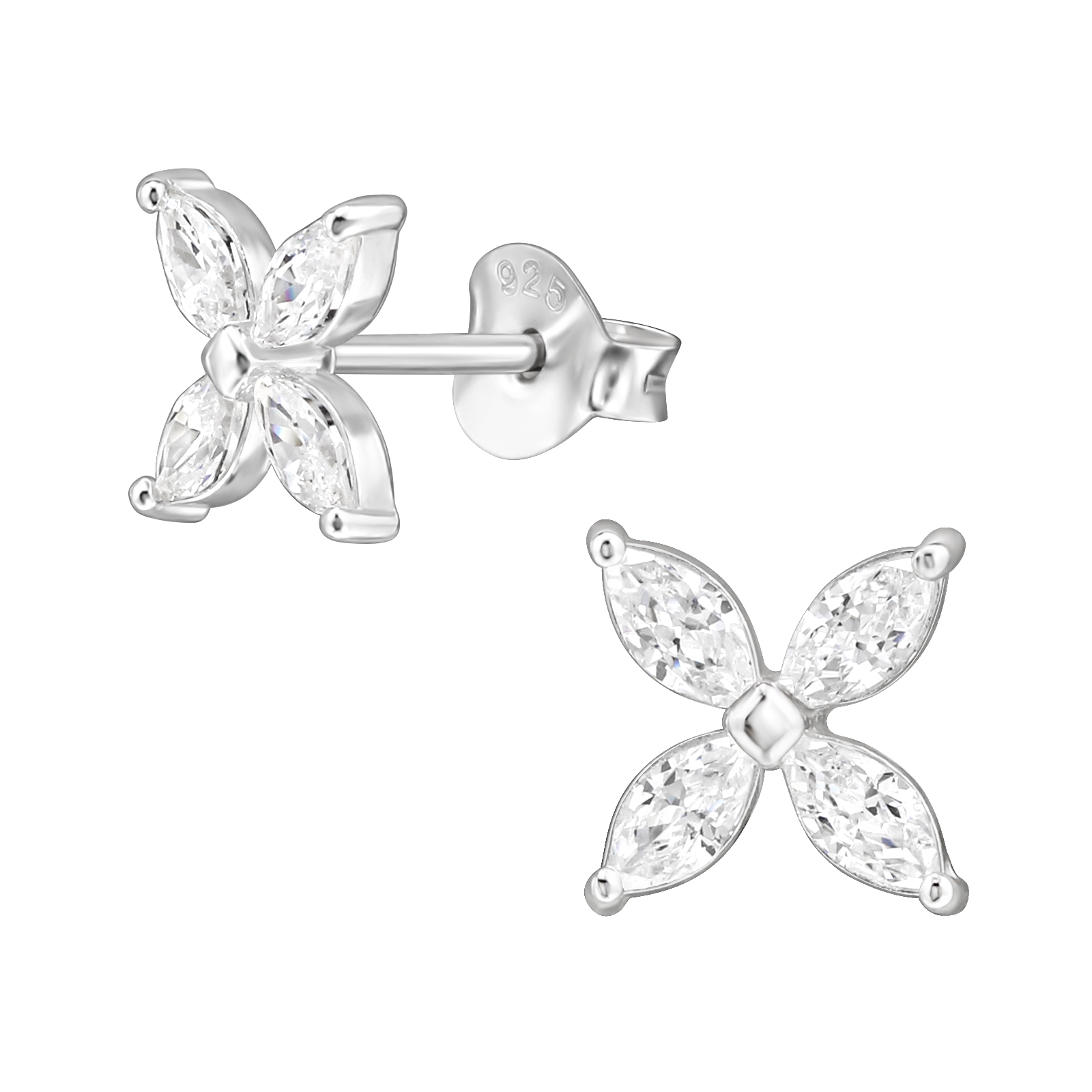 עגילים צמודים מכסף - פרח של מרקיזים