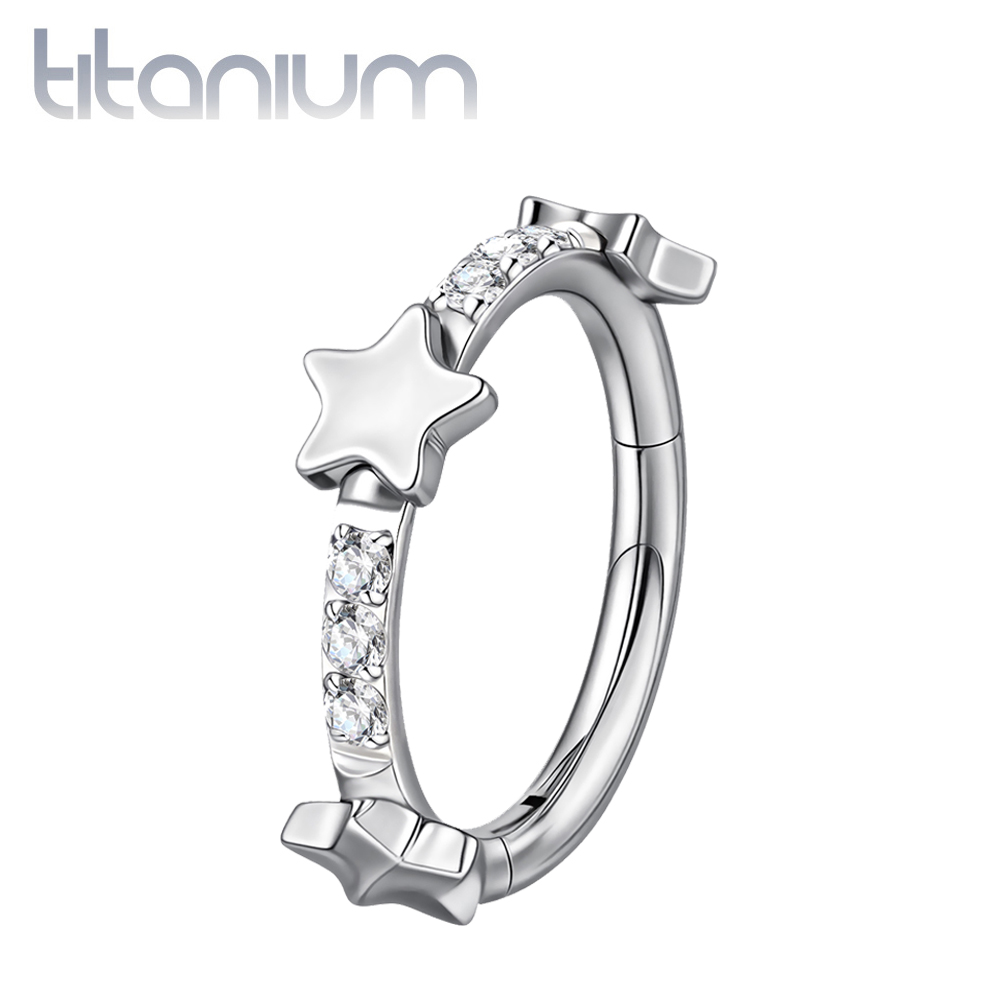 עגיל הליקס קליקר מטיטניום 1.2 * 8 מ"מ קריסטלים לבנים וכוכבים