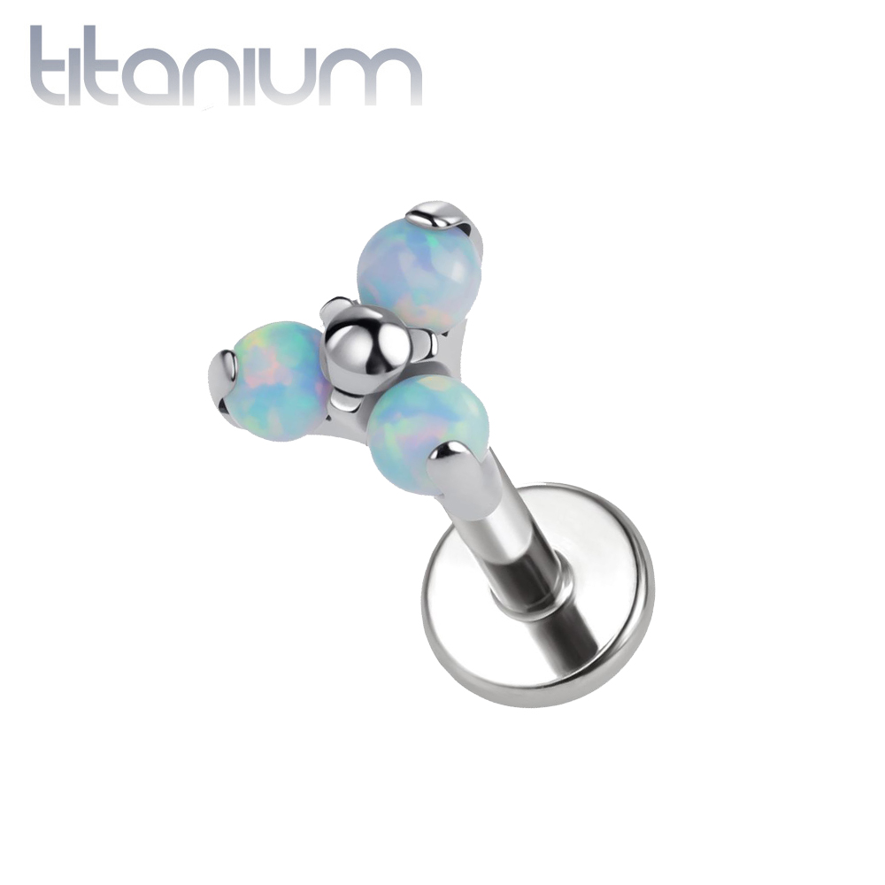 עגיל הליקס / טראגוס / קונץ' / פלאט  מטיטניום - פרח שלושה אופלים לבנים