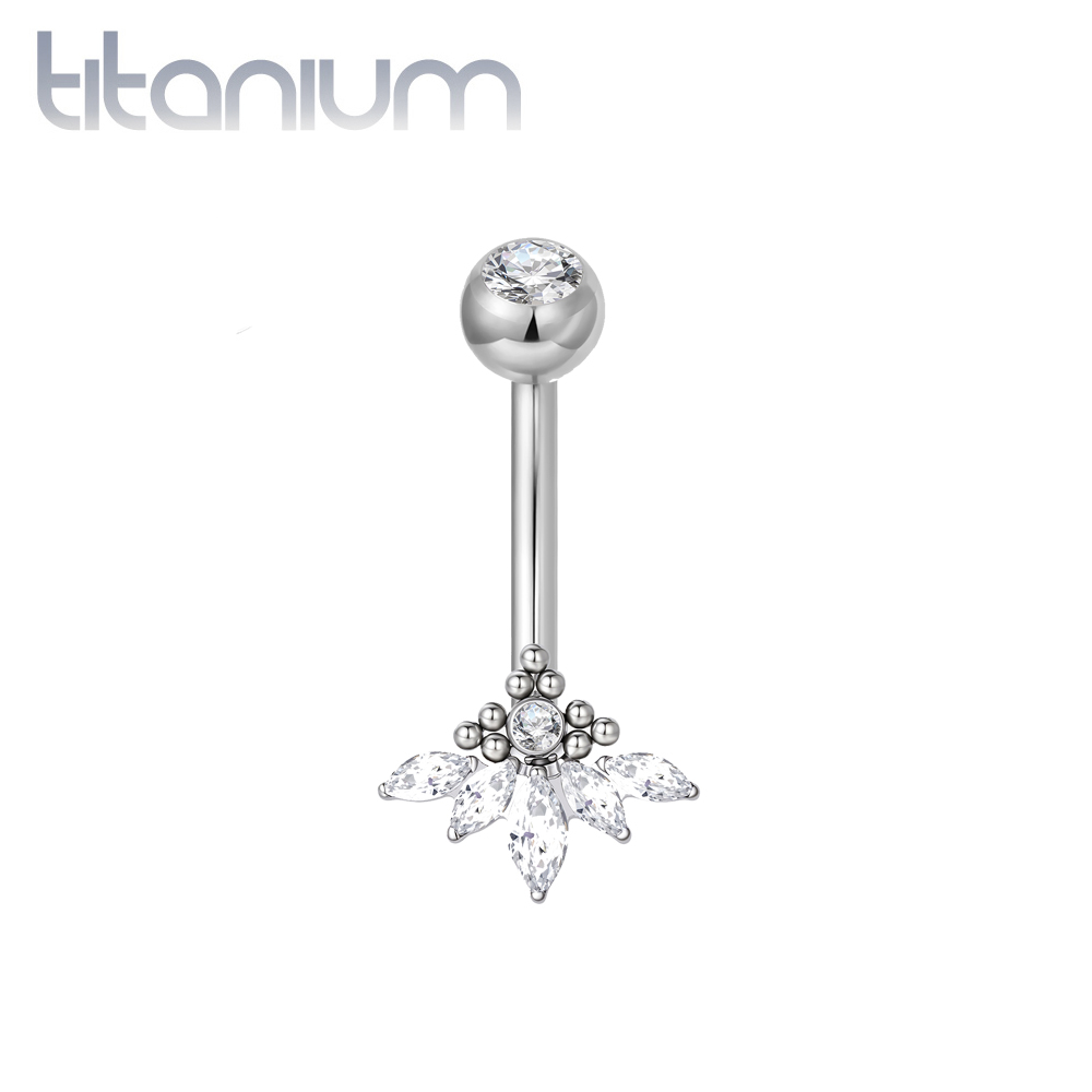 עגיל פירסינג בטבור מטיטניום - מניפה של זירקונים מרקיזים