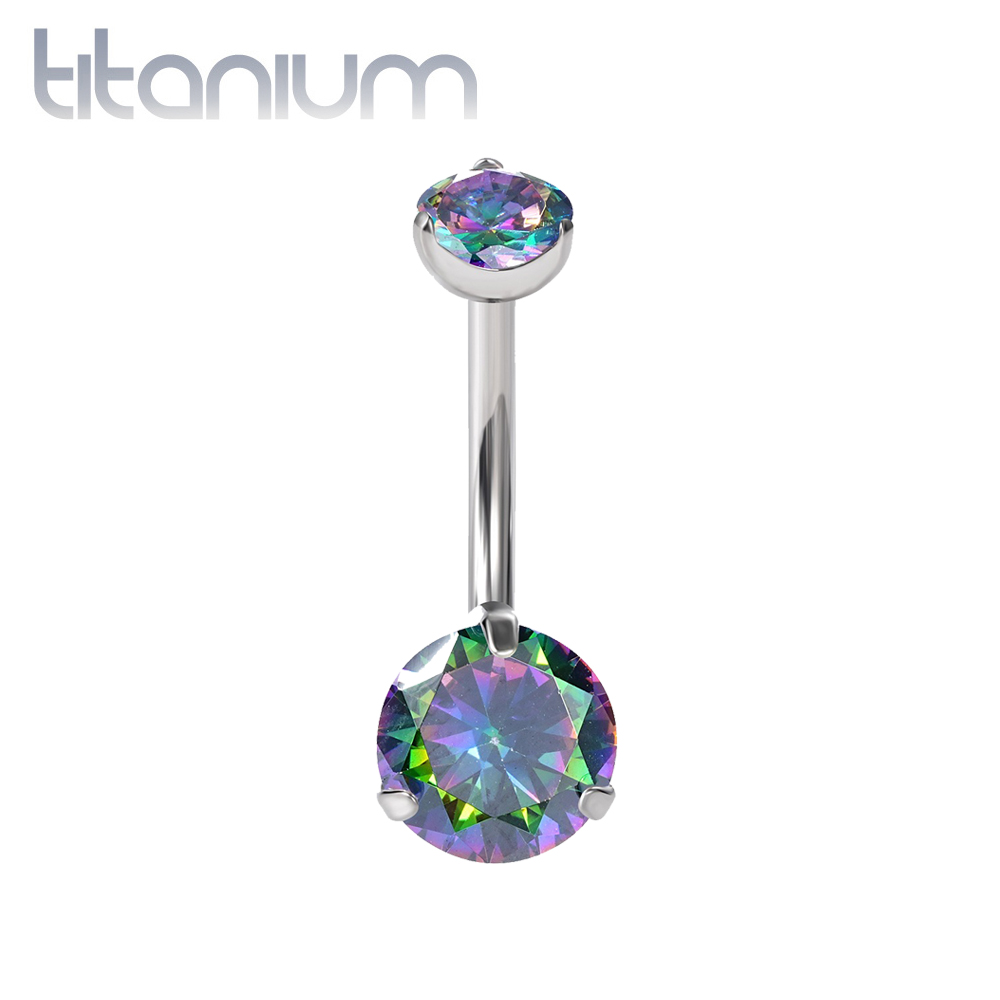 עגיל פירסינג בטבור מטיטניום - עיגול ריינבו