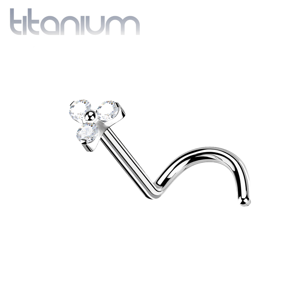נזם אף מטיטניום פרח 3 קריסטלים - 3 ממ