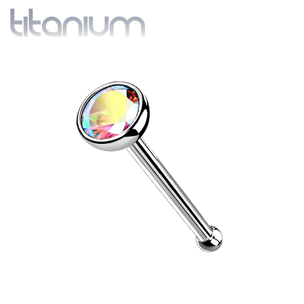 נזם אף ישר מטיטניום 2 ממ קריסטלי ריינבו