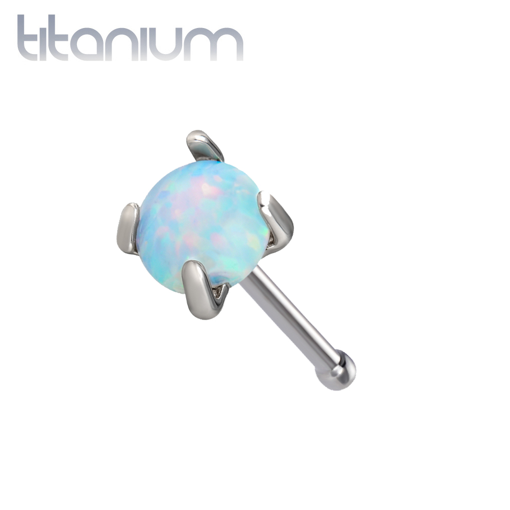 נזם אף ישר מטיטניום 2 ממ אופל תכלת