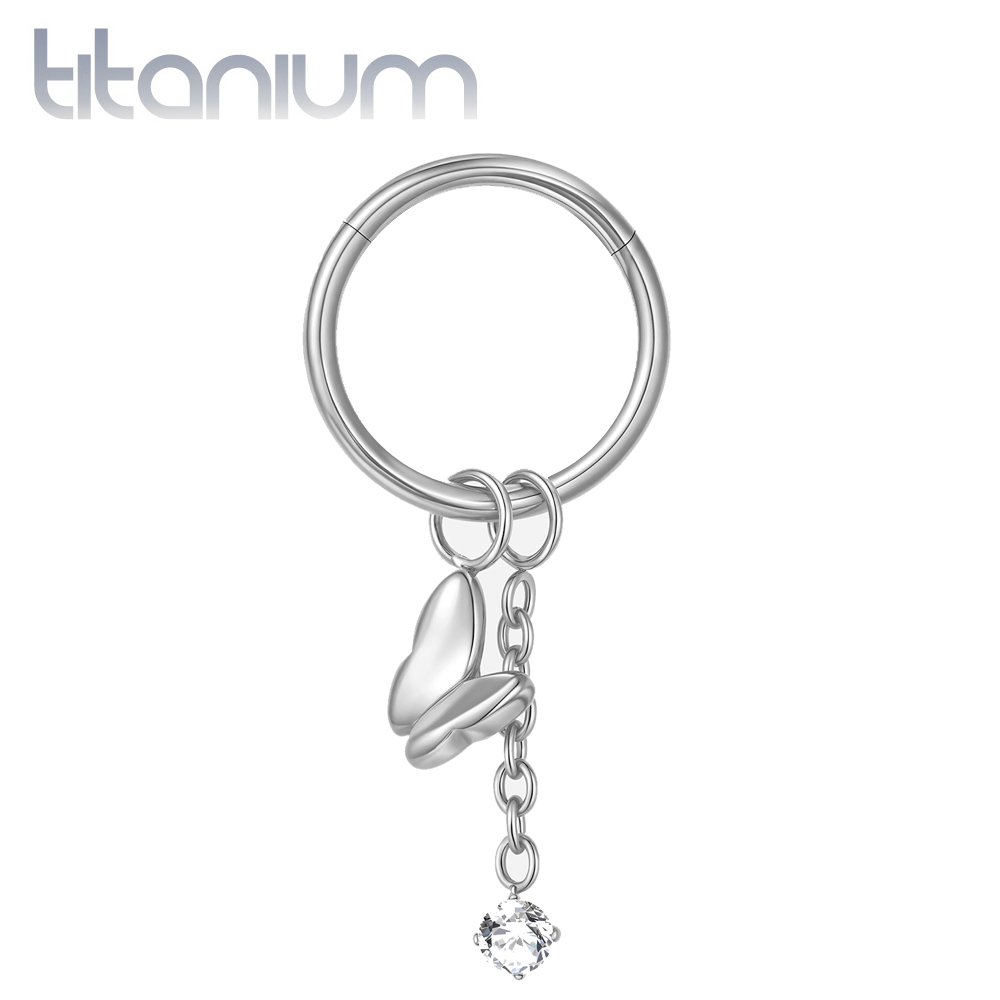 עגיל הליקס / קונץ' קליקר מטיטניום 1.2 * 10 / 8 מ"מ פרפר נתלה וקריסטל לבן