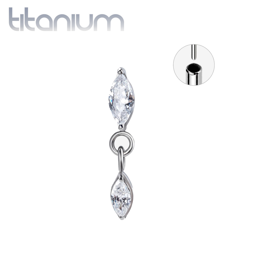 עגיל הליקס / טראגוס / קונץ' / פלאט  מטיטניום - 2 מרקיזים לבנים קטנטנים (סגירה ללא הברגה)