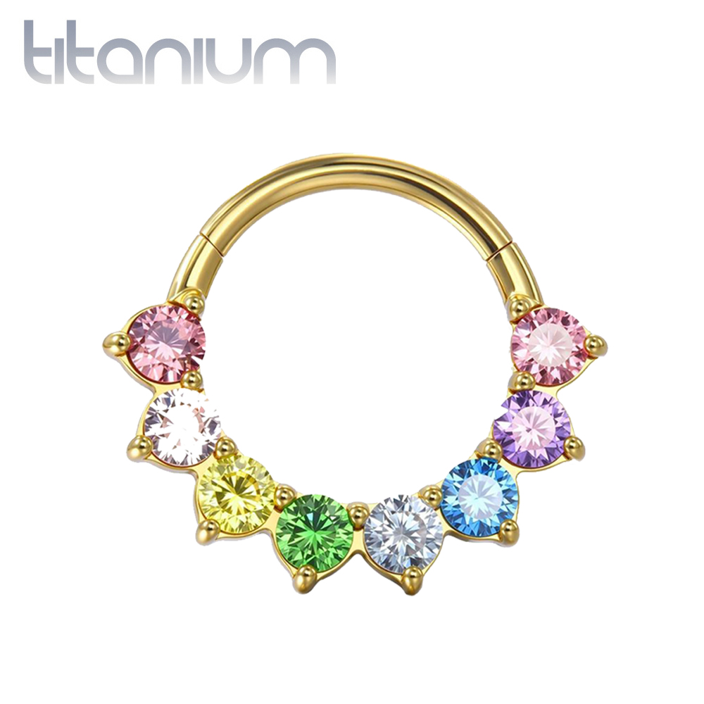 עגיל הליקס / קונץ' קליקר מטיטניום וציפוי זהב 1.2 * 10 מ"מ מיקס קריסטלים צבעוניים