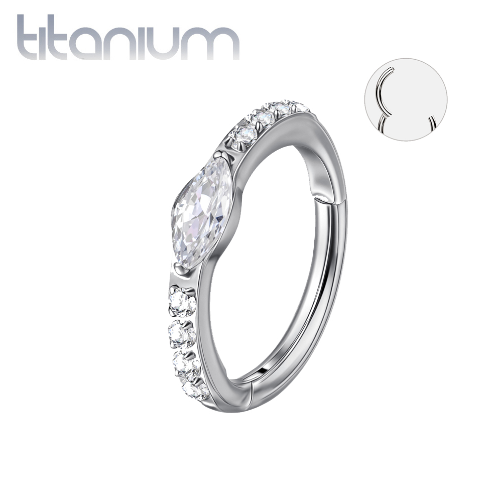 עגיל הליקס קליקר מטיטניום 1.2 * 8 מ"מ מרקיז וקריסטלים לבנים