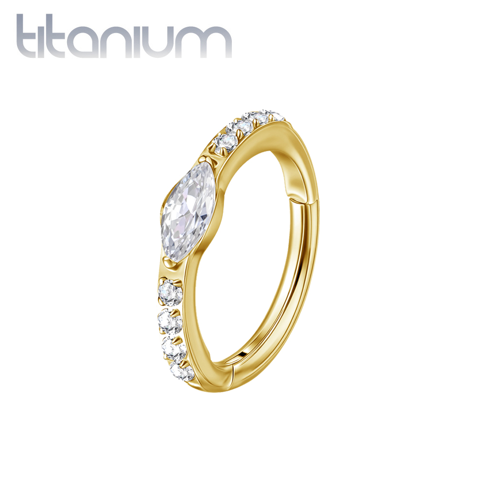 עגיל הליקס קליקר מטיטניום וציפוי זהב 1.2 * 8 מ"מ מרקיז וקריסטלים לבנים