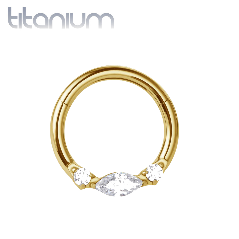 עגיל הליקס / ספטום קליקר מטיטניום וציפוי זהב 1.2 * 8 מ"מ מרקיז וקריסטלים לבנים