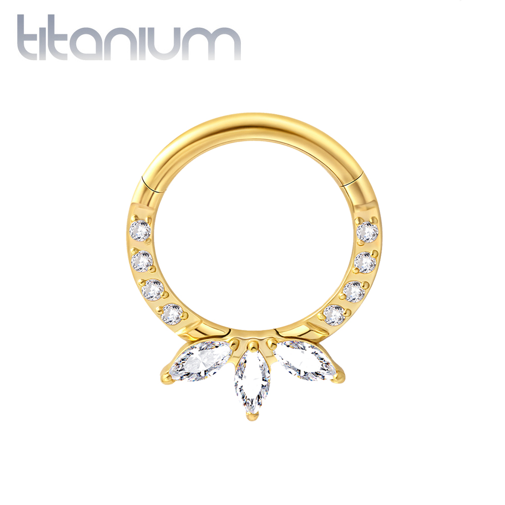 עגיל הליקס / ספטום קליקר מטיטניום וציפוי זהב 1.2 * 8 מ"מ לוטוס זירקונים לבנים