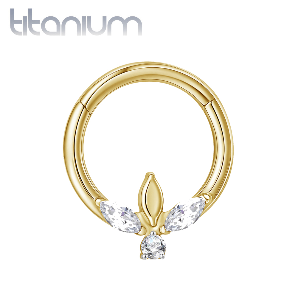 עגיל הליקס / ספטום קליקר מטיטניום וציפוי זהב 1.2 * 8 מ"מ לוטוס זירקונים לבנים
