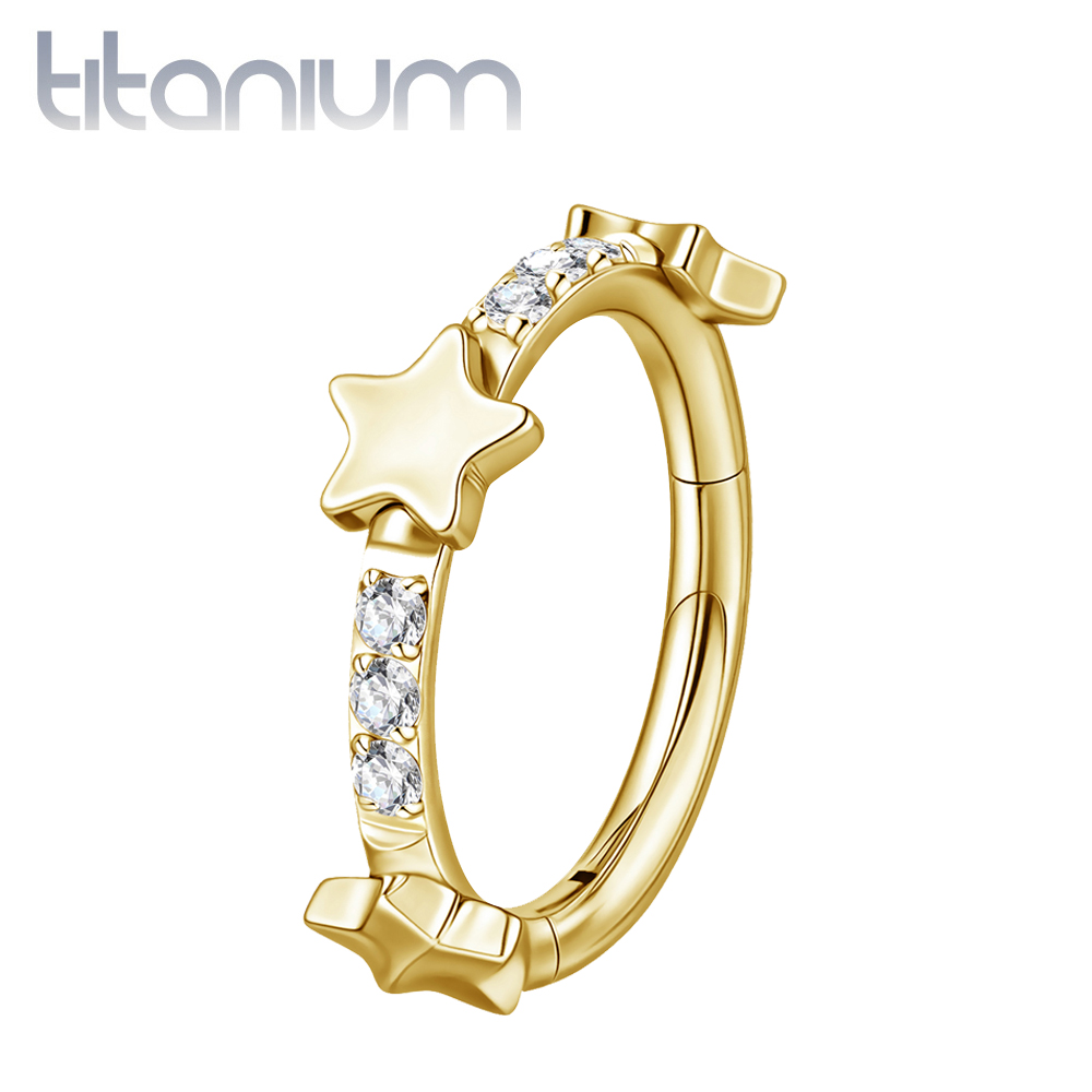 עגיל הליקס קליקר מטיטניום וציפוי זהב 1.2 * 8 מ"מ קריסטלים לבנים וכוכבים