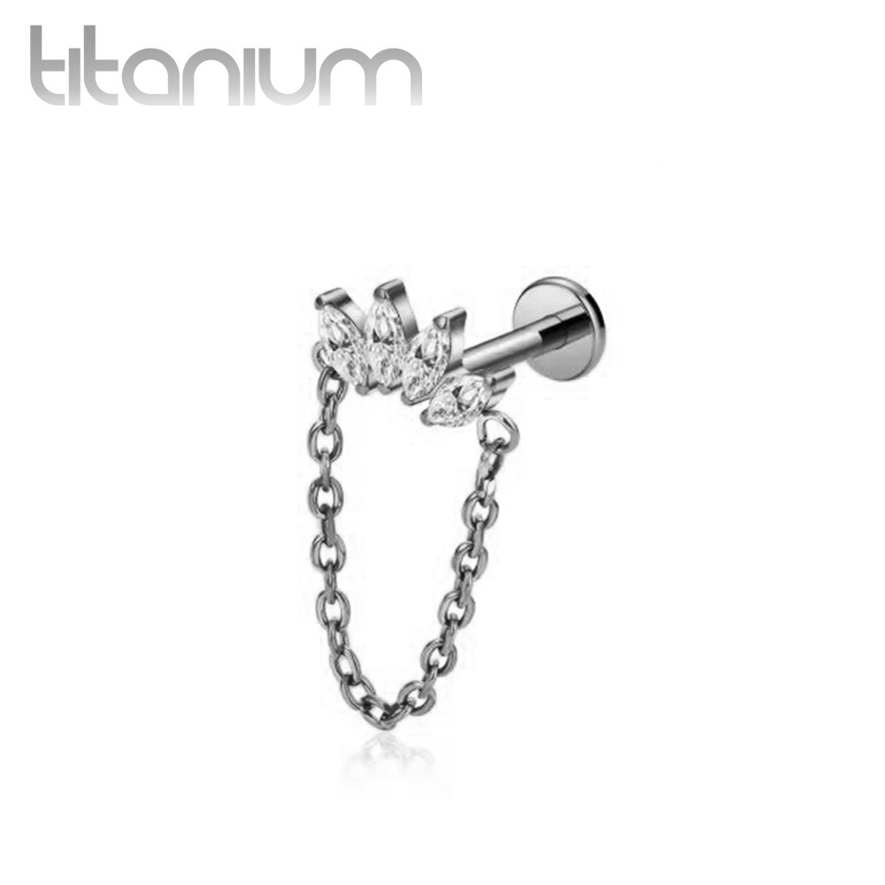 עגיל הליקס / קונץ' / פלאט מטיטניום - 4 מרקיזים לבנים ושרשרת