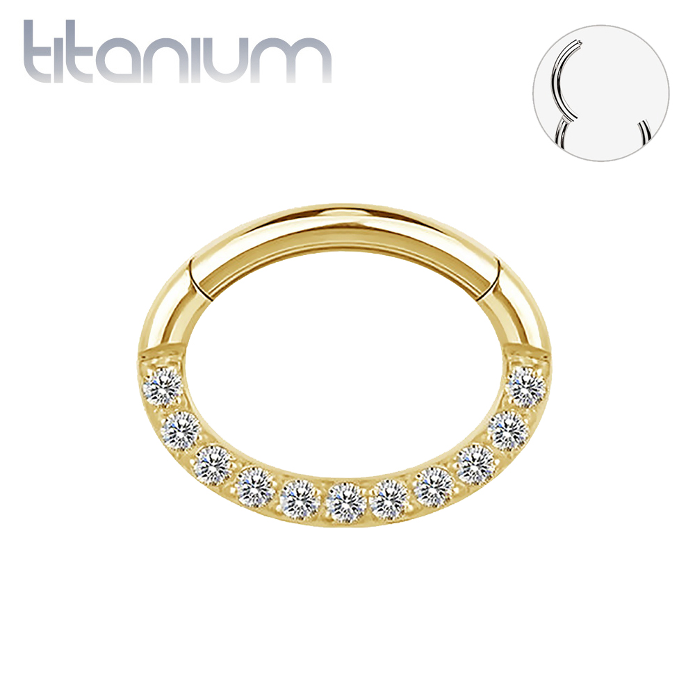 עגיל הליקס / ספטום / קונץ' טבעת אובלית קליקר מטיטניום וציפוי זהב 1.2 * 10 / 8 מ"מ וקריסטלים לבנים