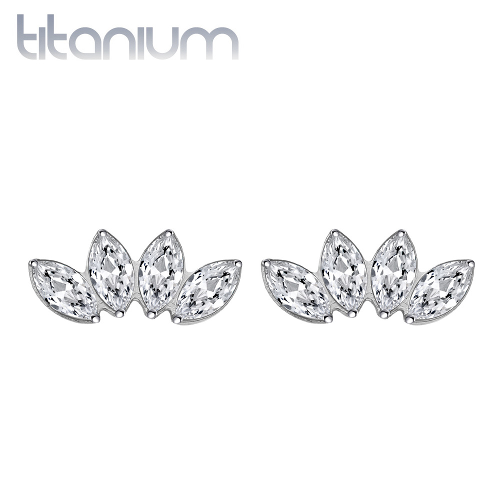 זוג עגילי סטד מטיטניום - קשת של קריסטלים לבנים