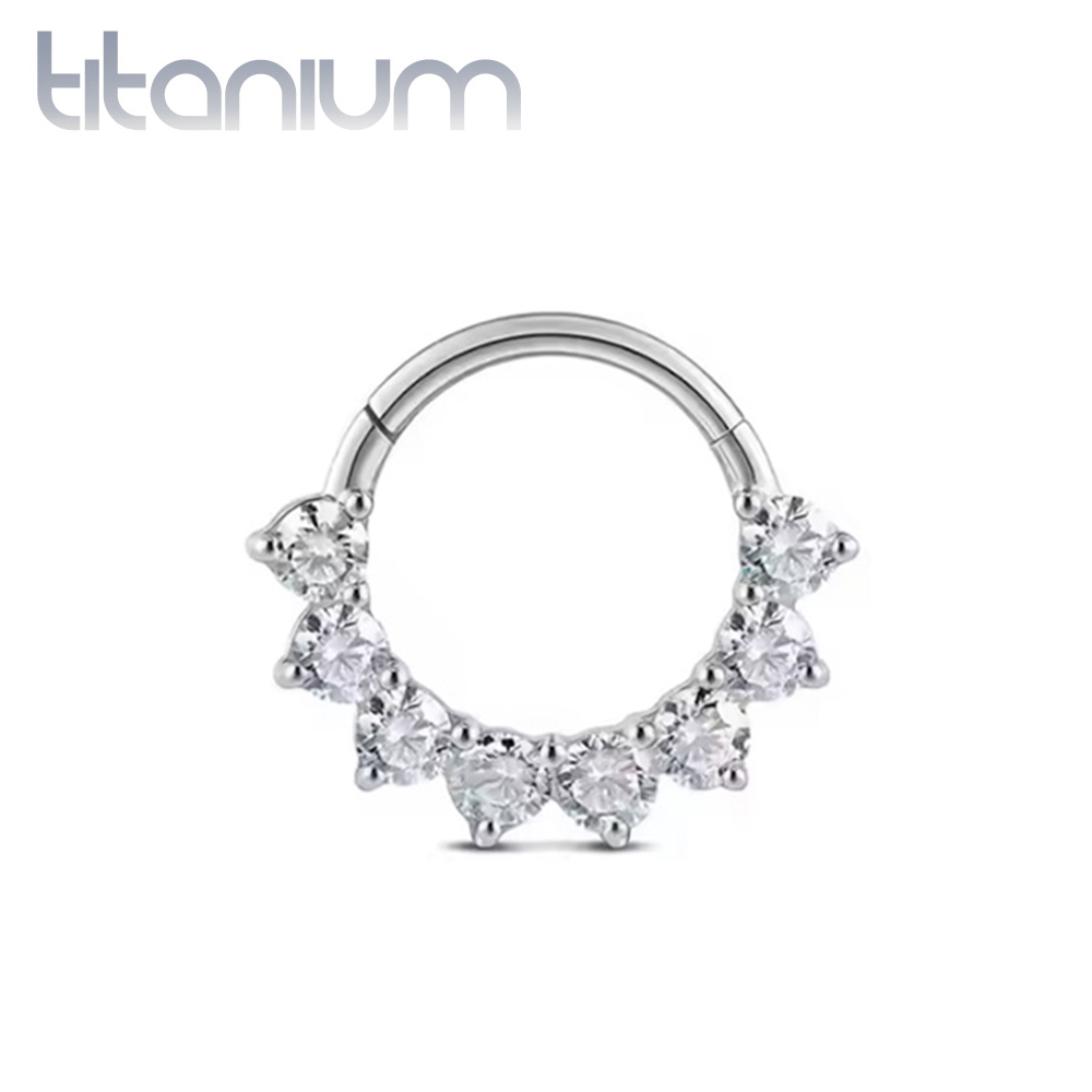 עגיל הליקס / ספטום / רוק / דיית' קליקר מטיטניום 1.2 * 8 מ"מ שמונה קריסטלים לבנים