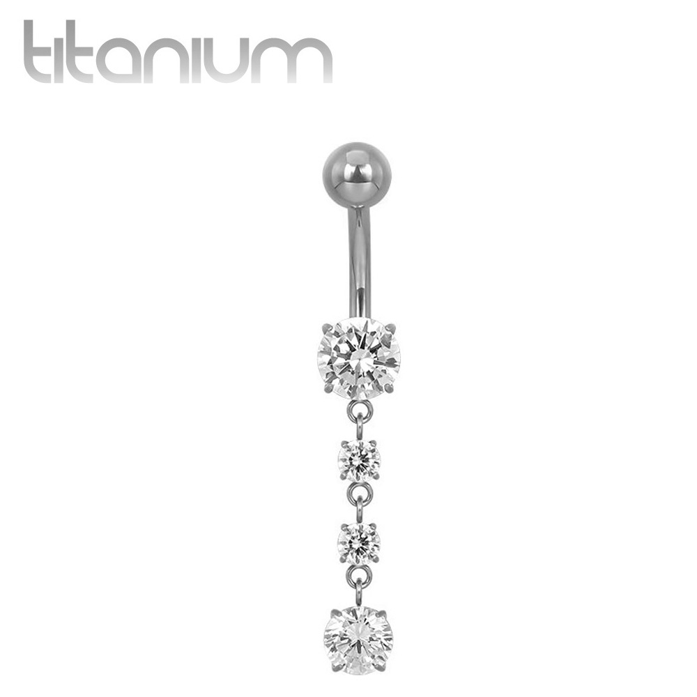 עגיל פירסינג בטבור מטיטניום - 4 זירקונים עגולים