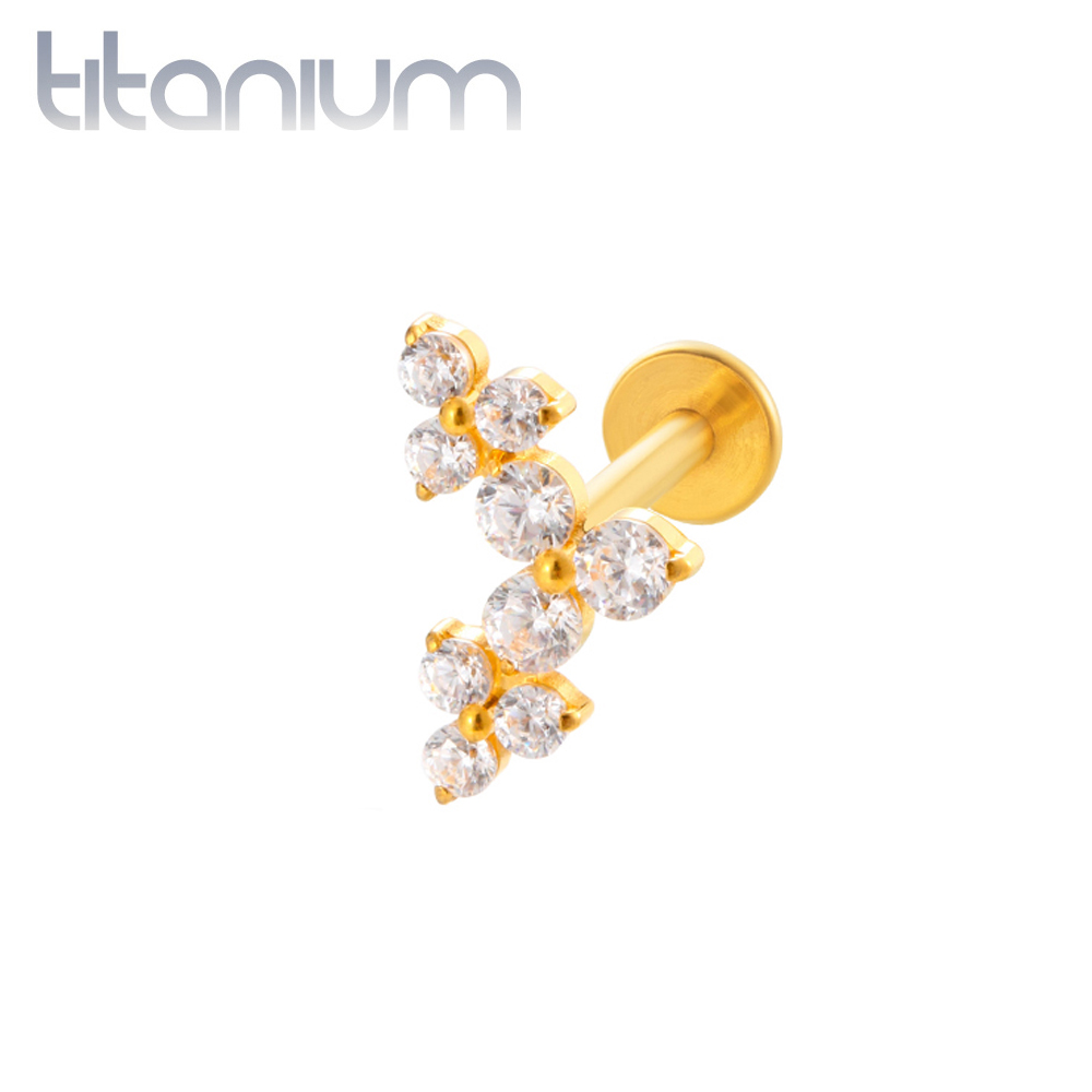 עגיל הליקס / קונץ' / פלאט מטיטניום וציפוי זהב - 3 פרחים עם קריסטלים לבנים