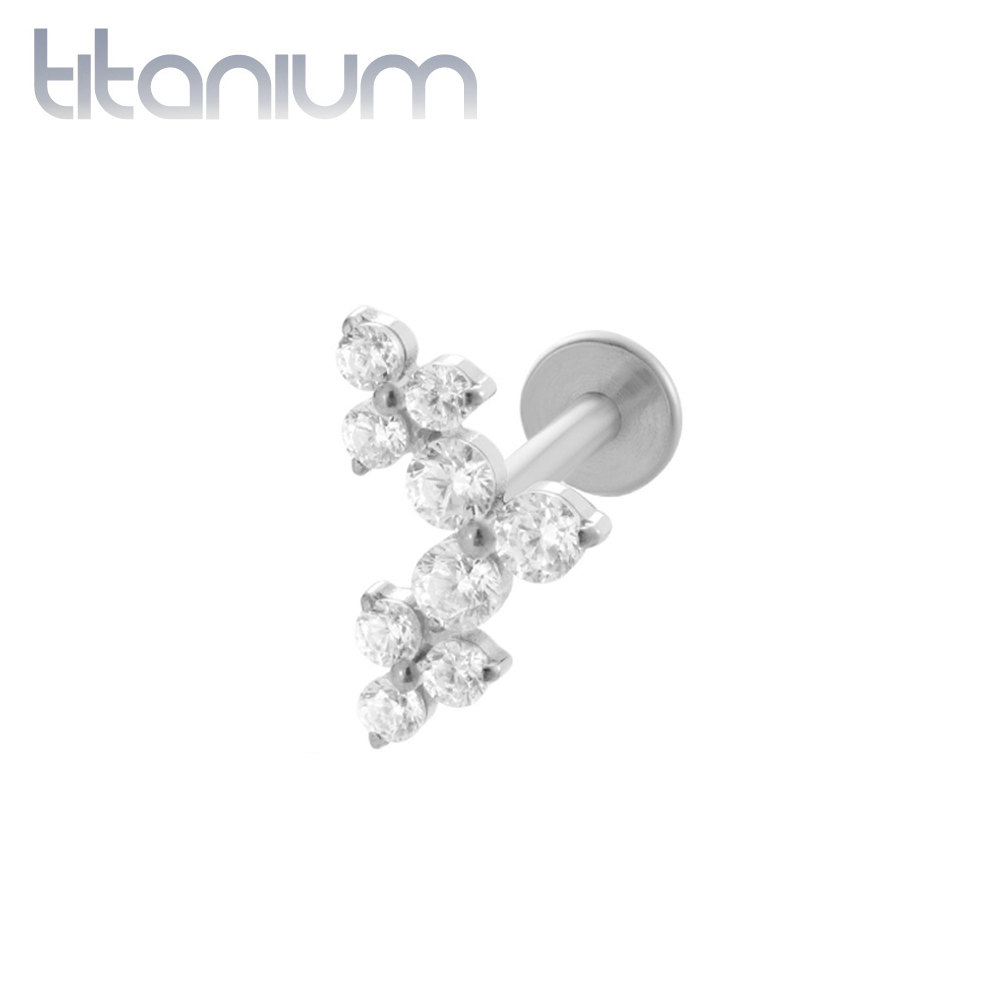 עגיל הליקס / קונץ' / פלאט מטיטניום - 3 פרחים עם קריסטלים לבנים