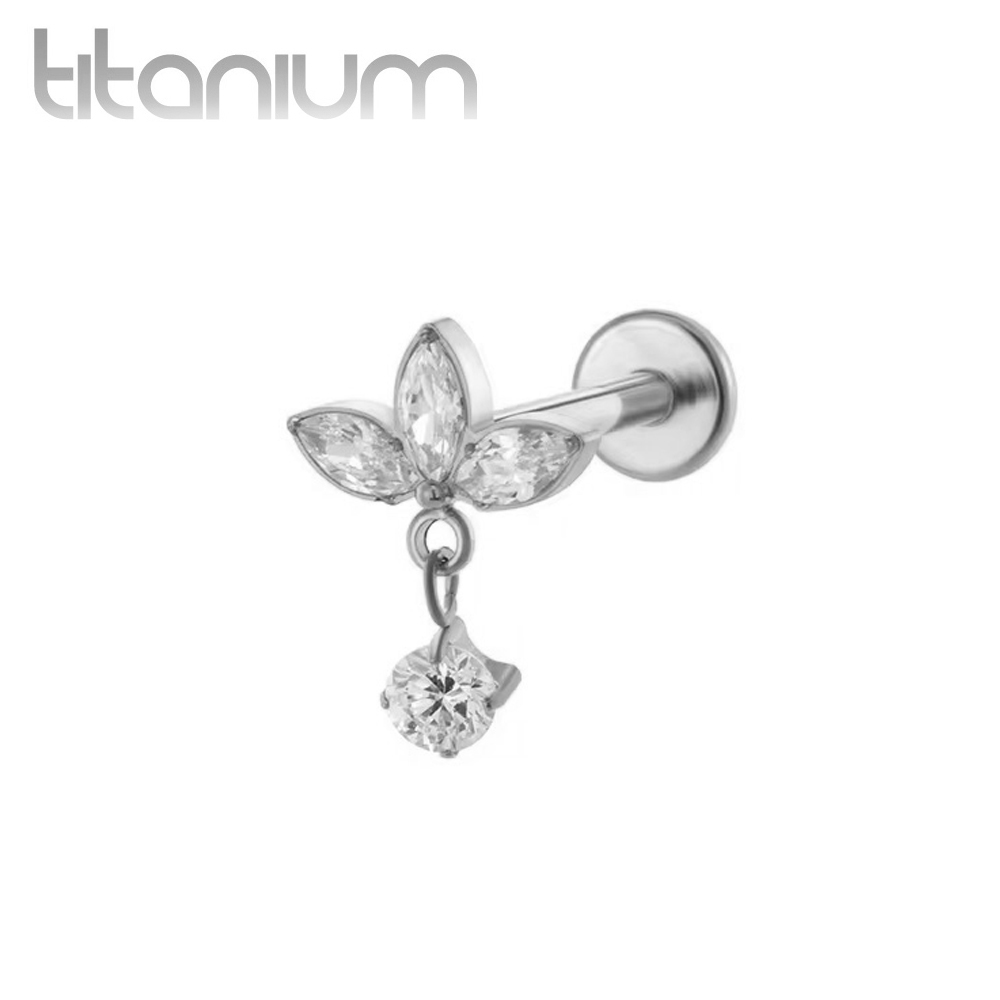 עגיל הליקס / קונץ' / פלאט מטיטניום - לוטוס ועיגול נתלה קריסטלים לבנים