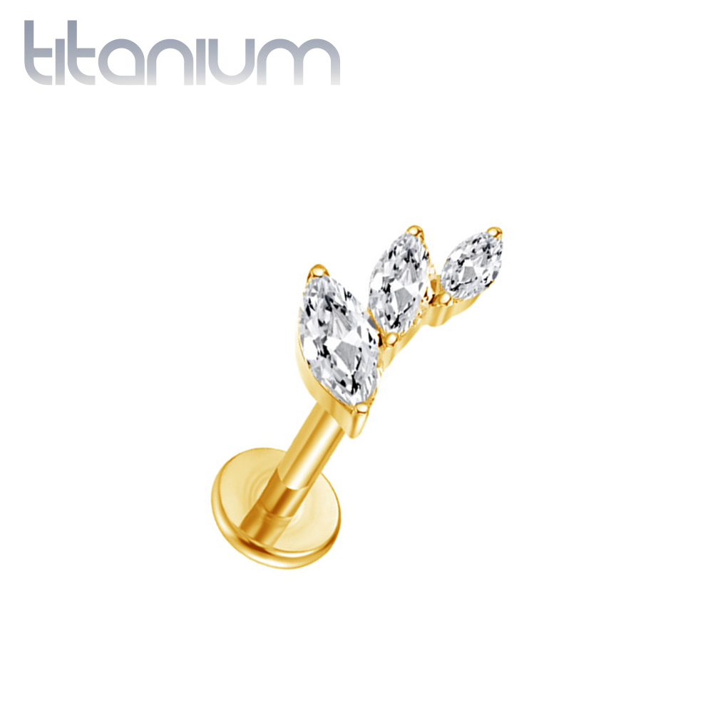 עגיל הליקס / קונץ' / פלאט מטיטניום וציפוי זהב - קשת קטנה של 3 מרקיזים לבנים