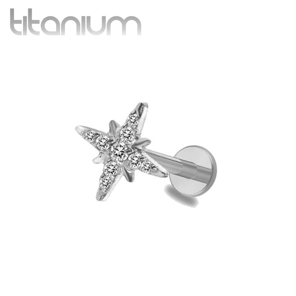 עגיל הליקס / טראגוס / קונץ' / פלאט מטיטניום - כוכב עם קריסטלים לבנים