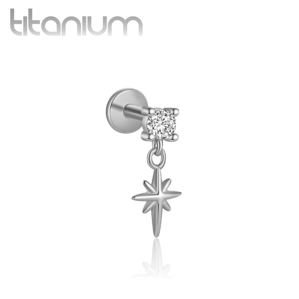 עגיל הליקס / טראגוס / קונץ' / פלאט מטיטניום - זירקון עגול וכוכב